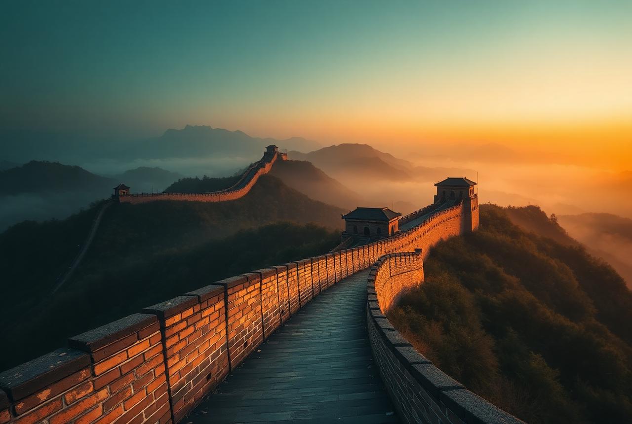 Grande Muralha da China em Mutianyu ao pôr do sol